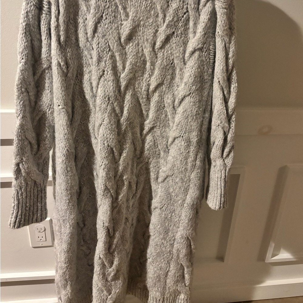 Zara Light Gray Open-Front Cable Knit Cardigan with Pockets size S - Picture 8 of 8